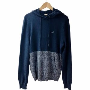 HOLLISTER Mens Hoodie Pullover Sweater SZ Medium Black Gray Logo Kangaroo Pocket